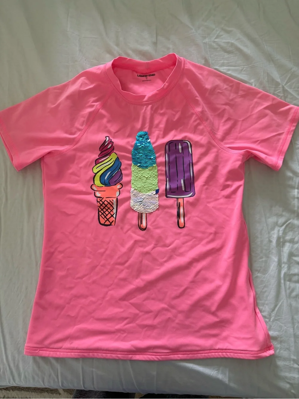 Lands' End Bright Pink Kids Ice Cream Graphic Tee